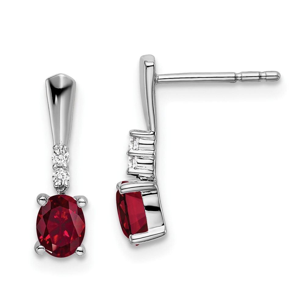 EM7407-CRU-004-WA.jpg 14k White Gold 5x3 Oval July/Lab Created Ruby and Diamond Dangle Post Earrings - Image 1