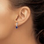 14k White Gold 5x3 Oval September/Lab Created Sapphire and Diamond Dangle Post Earrings - Image 3