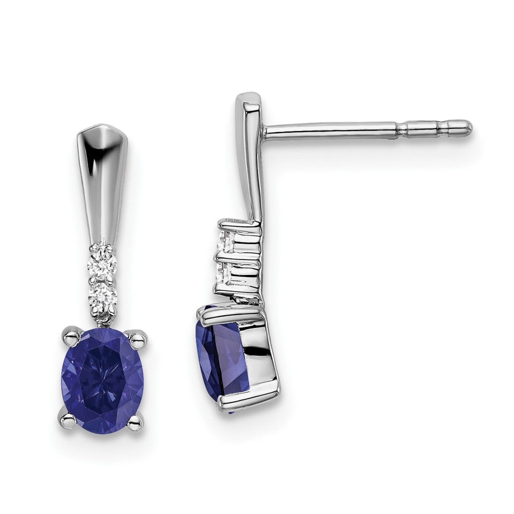 EM7407-CSA-004-WA.jpg 14k White Gold 5x3 Oval September/Lab Created Sapphire and Diamond Dangle Post Earrings - Image 1