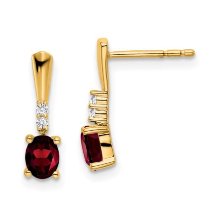 14K 5x3 Oval January/Garnet and Diamond Dangle Post Earrings