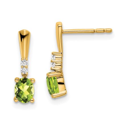 14K 5x3 Oval August/Peridot and Diamond Dangle Post Earrings