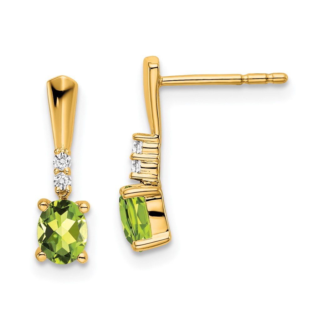 EM7407-PE-004-YA.jpg 14K 5x3 Oval August/Peridot and Diamond Dangle Post Earrings - Image 1
