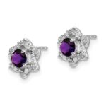 14k White Gold Amethyst and Diamond Post Earrings - Image 2