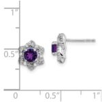 14k White Gold Amethyst and Diamond Post Earrings - Image 4