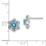 14k White Gold Blue Topaz and Diamond Post Earrings - Image 4