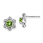 14k White Gold Peridot and Diamond Post Earrings