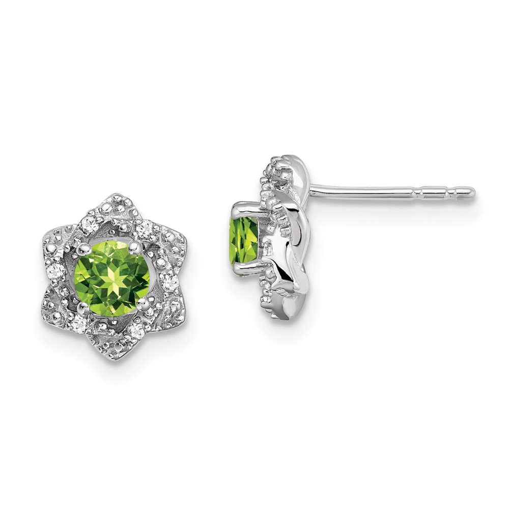 EM7459-PE-006-WA.jpg 14k White Gold Peridot and Diamond Post Earrings - Image 1