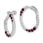 14k White Gold Garnet Oval Hoop Earrings - Image 2