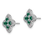 14k White Gold 1/3 carat Lab Grown Diamond VS/SI+ G+ and Created Emerald Complete Fashion Post Earrings - Image 2