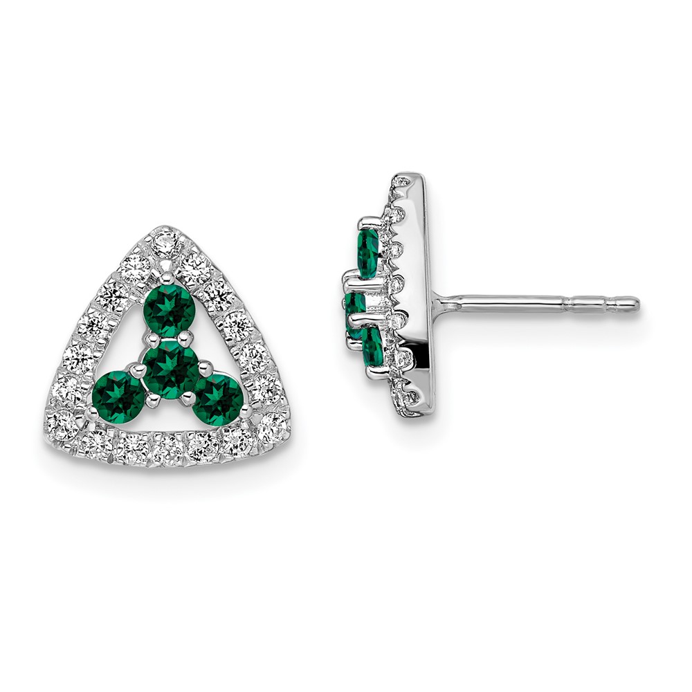 EM7932-CEM-039-WAA.jpg 14k White Gold 3/8 carat Lab Grown Diamond VS/SI+ G+ and Created Emerald Complete Triangle Post Earrings - Image 1