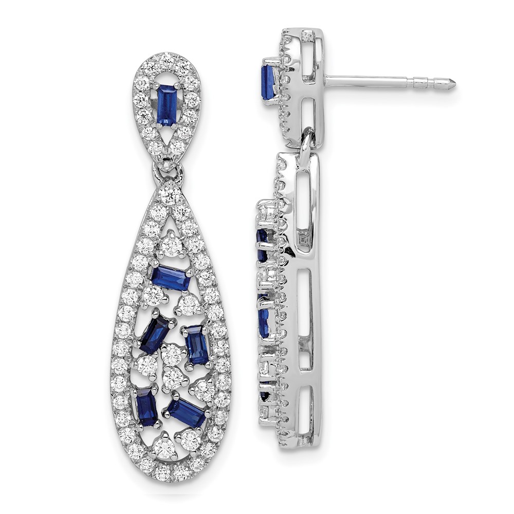 EM7934-CSA-102-WAA.jpg 14k White Gold 1 carat Lab Grown Diamond VS/SI+ G+ and Created Sapphire Complete Dangle Teardrop Post Earrings - Image 1