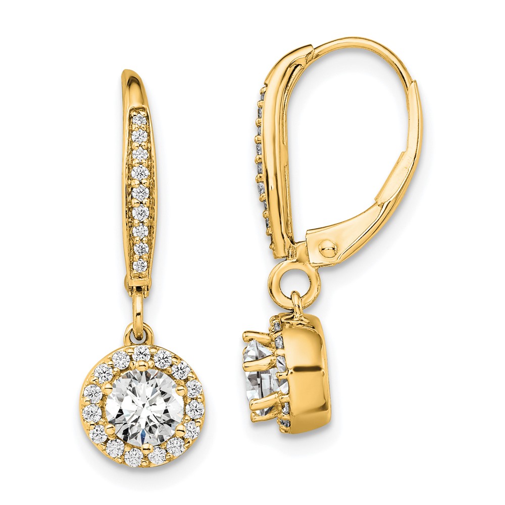 EM7945-100-YAA.jpg 14k 1 carat Lab Grown Diamond VS/SI+ G+ Complete Round Halo Drop Leverback Earrings - Image 1