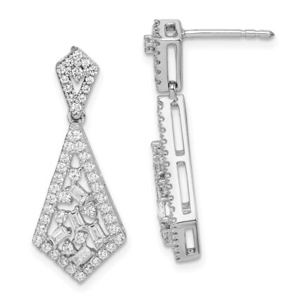 14k White Gold Polished 3/4 carat Diamond Fancy Dangle Post Earrings