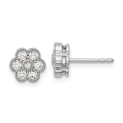 14k White Gold 1/2 carat Lab Grown Diamond VS/SI+ G+ Complete Floral Post Earrings