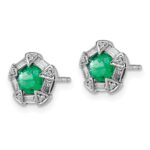 14k White Gold 4.5mm Round Emerald and Diamond Post Earrings - Image 2