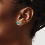 14k White Gold 4.5mm Round Emerald and Diamond Post Earrings - Image 4