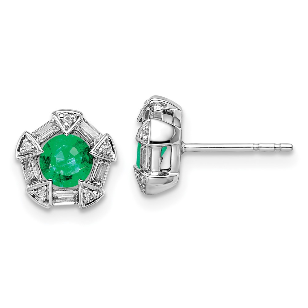 EM8520-EM-018-WA.jpg 14k White Gold 4.5mm Round Emerald and Diamond Post Earrings - Image 1