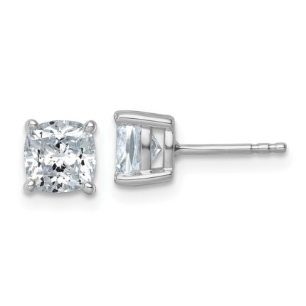 14k White Gold 2 carat Certified Lab Grown Diamond VS+ F+ Cushion Complete Four Prong Stud Earrings