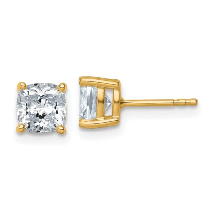 14k 2 carat Certified Lab Grown Diamond VS+ F+ Cushion Complete Four Prong Stud Earrings