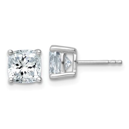 14k White Gold 3 carat Certified Lab Grown Diamond VS/SI+ G+ Cushion Complete Four Prong Stud Earrings