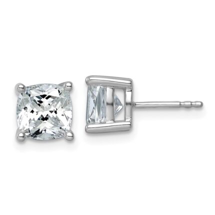14k White Gold 4 carat Certified Lab Grown Diamond VS/SI+ G+ Cushion Complete Four Prong Stud Earrings