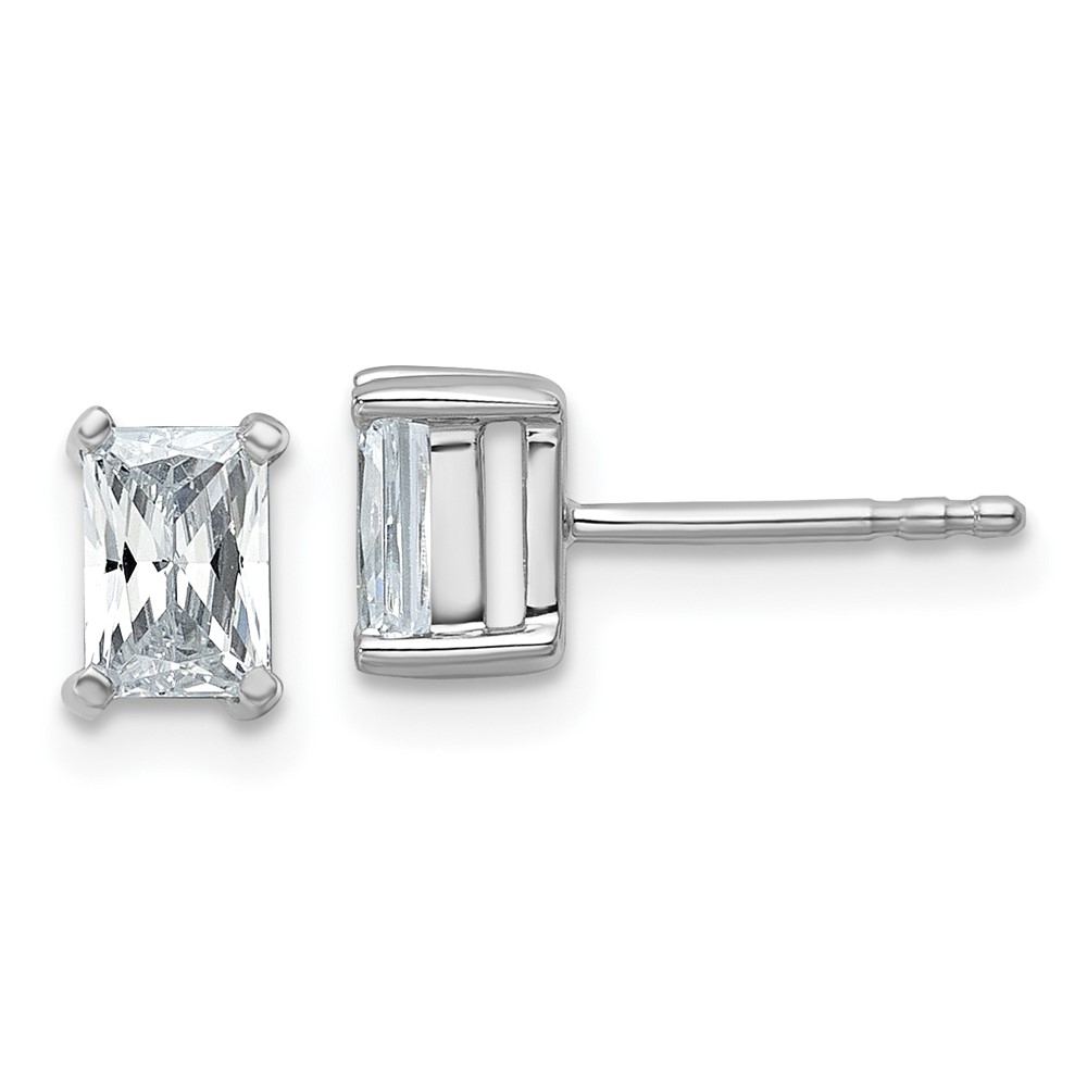 EM8796-100-WAA.jpg 14k White Gold 1 carat Lab Grown Diamond VS/SI+ G+ Radiant Complete Four Prong Stud Earrings - Image 1