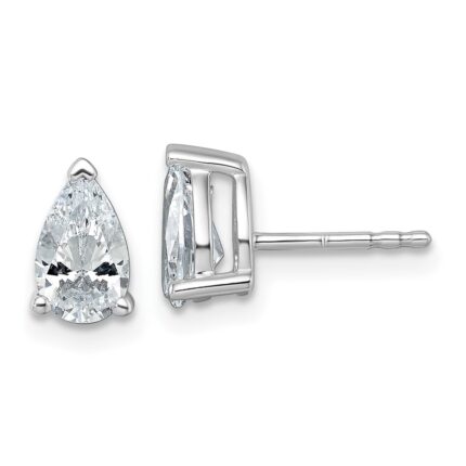 14k White Gold 1 1/2 carat Lab Grown Diamond VS/SI+ G+ Complete Pear Three Prong Stud Earrings