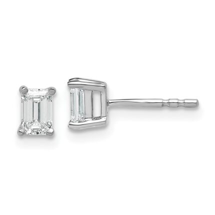14k White Gold 5/8 carat Lab Grown Diamond VS/SI+ G+ Emerald Complete Four Prong Stud Earrings