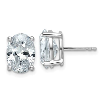 14k White Gold 5 carat Lab Grown Diamond VS+ F+ Complete Oval Four Prong Stud Earrings