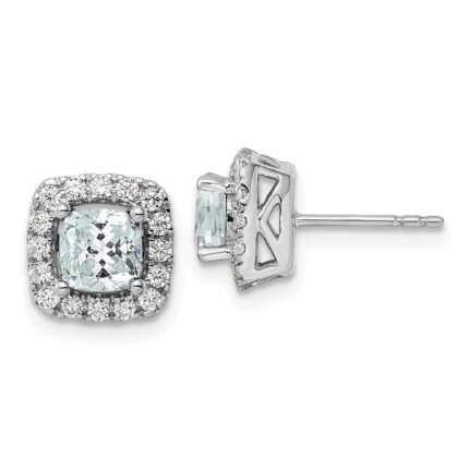 14k White Gold 3/8 carat Lab Grown Diamond VS/SI+ G+ March Birthstone Aquamarine Halo Post Earrings