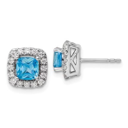 14k White Gold 3/8 carat Lab Grown Diamond VS/SI+ G+ December Birthstone Blue Topaz Halo Post Earrings