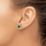 14k White Gold 3/8 carat Lab Grown Diamond VS/SI+ G+ May Birthstone Lab Created Emerald Halo Post Earrings - Image 3