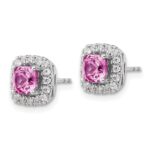 14k White Gold 3/8 carat Lab Grown Diamond VS/SI+ G+ October Birthstone Lab Created Pink Sapphire Halo Post Earrings - Image 2