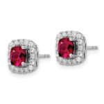 14k White Gold 3/8 carat Lab Grown Diamond VS/SI+ G+ July Birthstone Lab Created Ruby Halo Post Earrings - Image 2