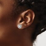 14k White Gold 3/8 carat Lab Grown Diamond VS/SI+ G+ April Birthstone White Sapphire Halo Post Earrings - Image 3