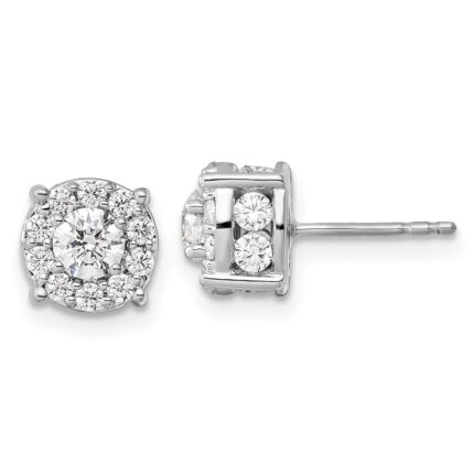 10k White Gold 1 1/2 carat Lab Grown Diamond VS/SI+ G+ Complete Round Fashion Halo Post Earrings