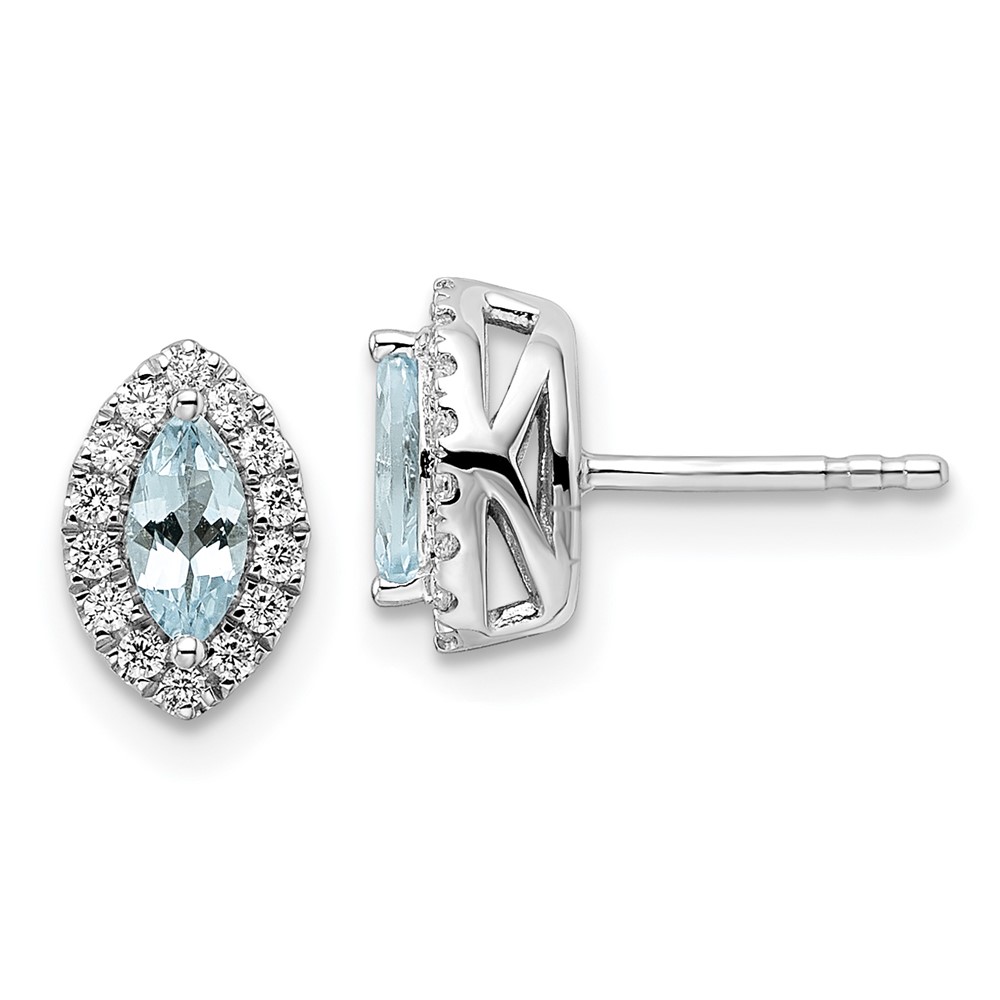 EM9354-AQ-020-WAA.jpg 14k White Gold 1/5 carat Lab Grown Diamond VS/SI+ G+ and Aquamarine March Birthstone Post Earrings - Image 1