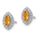 14k White Gold 1/5 carat Lab Grown Diamond VS/SI+ G+ and Citrine November Birthstone Post Earrings - Image 2