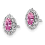 14k White Gold 1/5 carat Lab Grown Diamond VS/SI+ G+ and Lab Created Pink Sapphire October Birthstone Post Earrings - Image 2