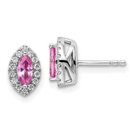 14k White Gold 1/5 carat Lab Grown Diamond VS/SI+ G+ and Lab Created Pink Sapphire October Birthstone Post Earrings