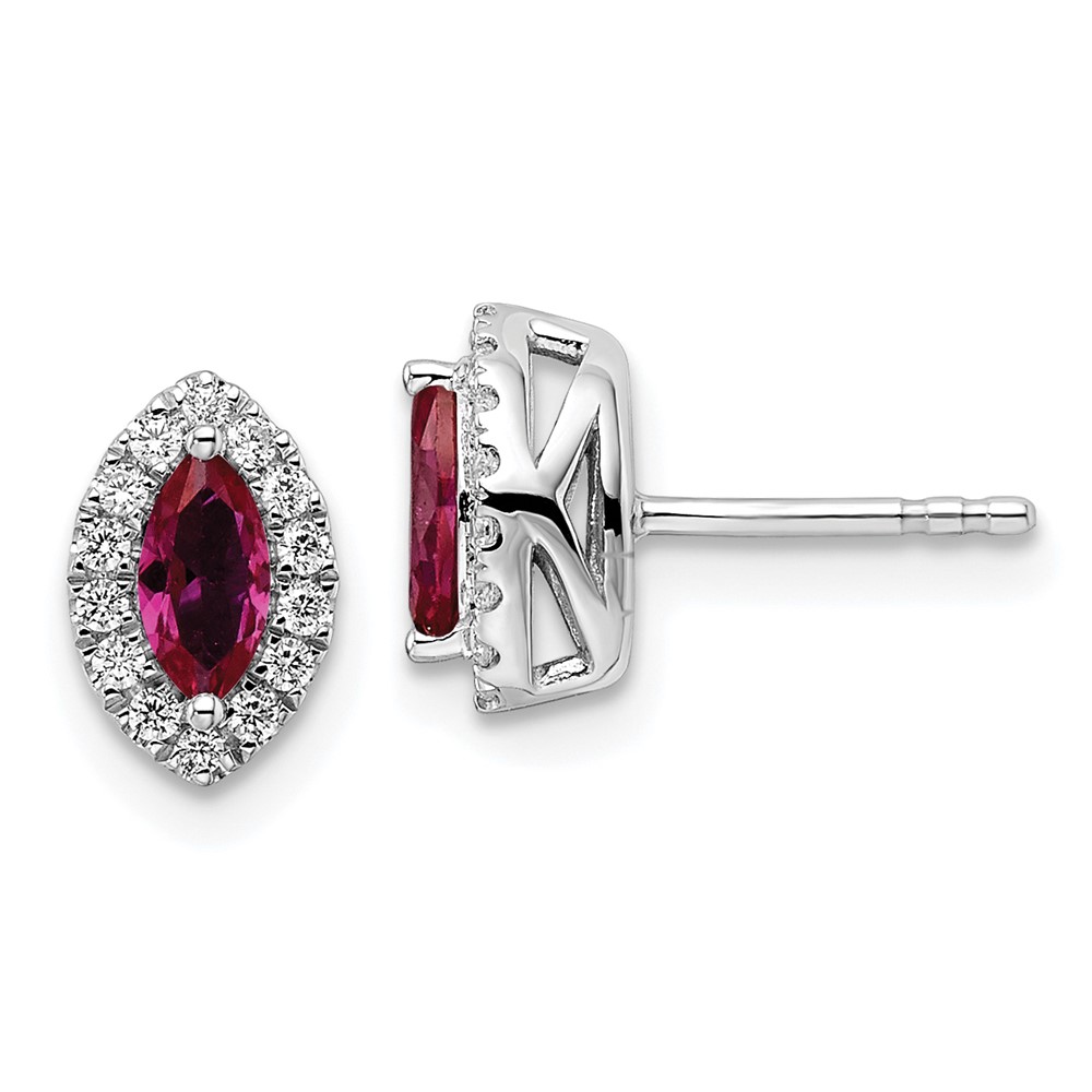 EM9354-CRU-020-WAA.jpg 14k White Gold 1/5 carat Lab Grown Diamond VS/SI+ G+ and Lab Created Ruby July Birthstone Post Earrings - Image 1