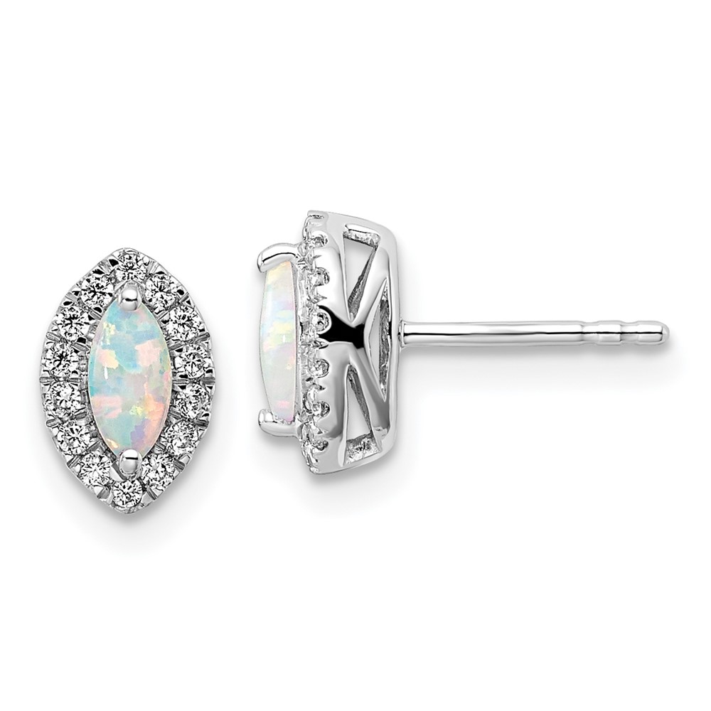 EM9354-OP-020-WAA.jpg 14k White Gold 1/5 carat Lab Grown Diamond VS/SI+ G+ and Lab Created Opal October Birthstone Post Earrings - Image 1