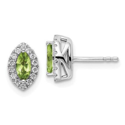 14k White Gold 1/5 carat Lab Grown Diamond VS/SI+ G+ and Peridot August Birthstone Post Earrings