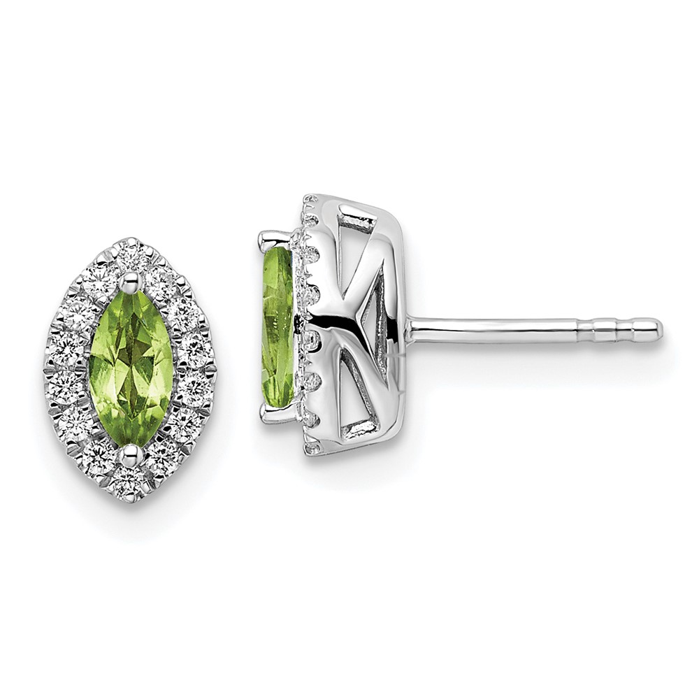 EM9354-PE-020-WAA.jpg 14k White Gold 1/5 carat Lab Grown Diamond VS/SI+ G+ and Peridot August Birthstone Post Earrings - Image 1