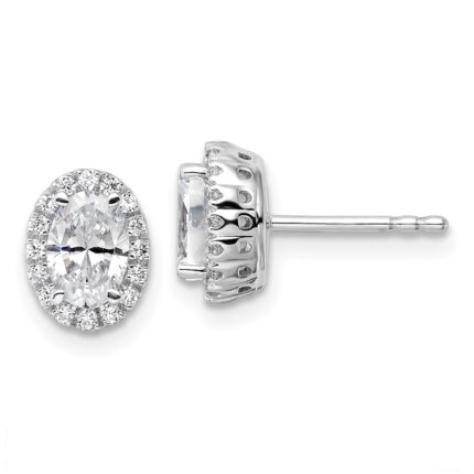 14k White Gold 1 1/5 carat Lab Grown Diamond VS/SI+ G+ Oval Halo Stud Earrings