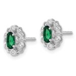 14k White Gold 1/20 carat Lab Grown Diamond VS/SI+ G+ and Oval Created Emerald Complete Halo Post Earrings - Image 2