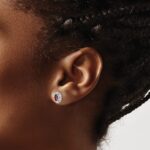 14k White Gold 1/20 carat Lab Grown Diamond VS/SI+ G+ and Oval Created Ruby Complete Halo Post Earrings - Image 3