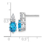 14K White Gold Diamond and 7x5 Oval December/Blue Topaz Post Earrings - Image 3