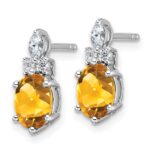14K White Gold Diamond and 7x5 Oval November/Citrine Post Earrings - Image 2