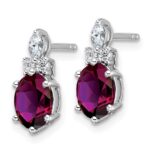 14K White Gold Diamond and 7x5 Oval June/Rhodolite Garnet Post Earrings - Image 2